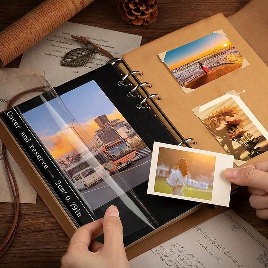 复古情侣相册旅行回忆录爱情故事收藏剪贴簿，大容量成长记录DIY定制手工礼物，手写笔记本，照片书，家庭使用，宝丽来5英寸/6英寸/7英寸 - 彩色 - 查看 1