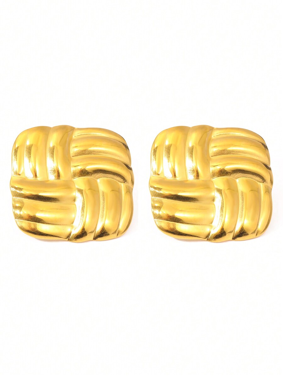 Pair Of Fashion Personality Elegant Ladies Ear Clip Square Golden