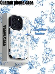 1pc Customized Phone Case, Minimalist Floral Pattern, Customizable With Letters, Names, Nicknames, Compatible With Iphone And , Vertical Grain PU Leather Anti-Fall Anti-Fingerprint TPU Soft Full Edge Cover, Rational Choice For Personal, Partner, Family, Friend, Best Friend, Birthday Gift, Anniversary Gift