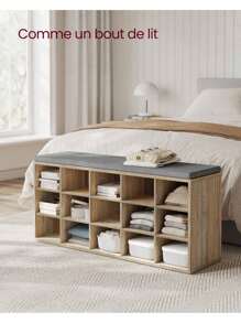 VASAGLE Banc à Chaussures, Meuble d'Entrée, Rangement Chaussures, Assise Rembourrée et 15 Compartiments, Étagère Porte-Chaussures, Capacité de Charge 200 kg, Kaki