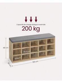 VASAGLE Banc à Chaussures, Meuble d'Entrée, Rangement Chaussures, Assise Rembourrée et 15 Compartiments, Étagère Porte-Chaussures, Capacité de Charge 200 kg, Kaki