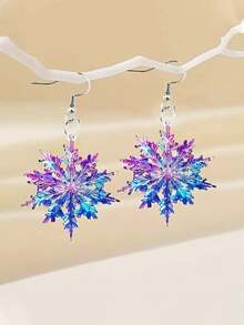 1 对圣诞节彩色创意双面亚克力雪花吊坠耳环适用于男女节日饰品 - 彩色 - 查看 6