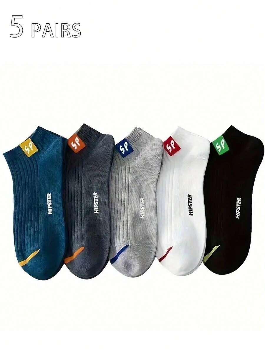 5 đôi tất thể thao cổ ngắn phong cách tối giản chữ Unisex - Nhiều màu - Xem 1