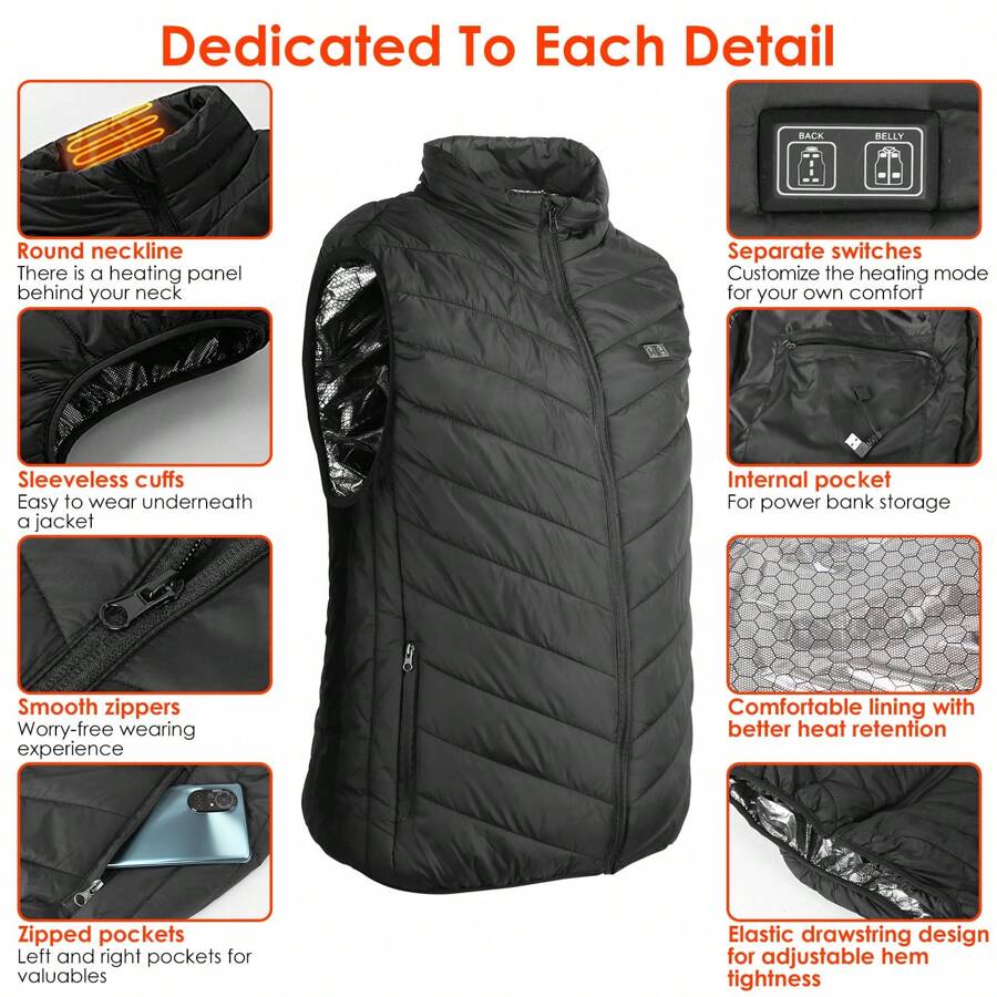 Heated Vest Electric USB Jacket Men Women Heating Coat Thermal Body