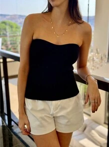 SUMMER STRAP-ON BLOUSE KNITTED MODAL NEW COLLECTION - Black - View 2