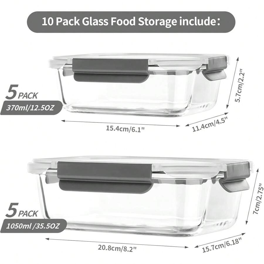 [10 Pack Glass Meal Prep Containers With Lids, Glass Food Storage