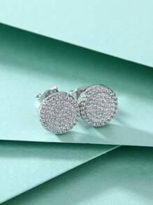 Round Silver Earring Studded With Zirconia With 40 Stones Men's Unit 925 Silver Plated In 18k Gold - 銀色 - 查看 5