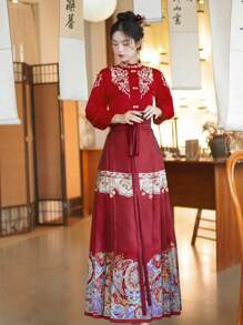 Spring Chinese Style Vintage Red Embroidery Beading Toast Clothes For Chinese Wedding, Chinese Newyear, Daily, Street, Commuting, Home And Other Occasions To Wear Hanfu Tops - Red - View 2