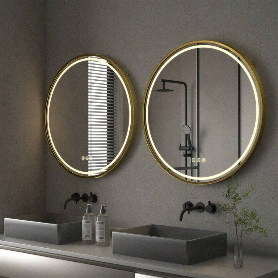 24 Inch LED Bathroom Mirror With Lights Round Vanity Mirror Dimmable