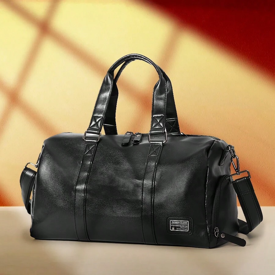 男士防水旅行手提包手提包运动健身行李袋行李单肩包带干湿分离隔层，大容量万圣节圣诞节冬季圣诞礼物男士手提包男士笔记本电脑户外感恩节秋季钱包假日收纳包电脑运动包沙滩包健身包男士礼物黑色包徒步旅行学生多功能便携时尚休闲爸爸礼物男友礼物手拿包度假 - 黑色 - 查看 1