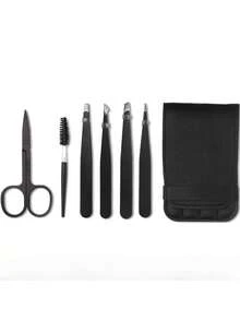 Set de 6 piezas para arreglar las cejas: Rastrillo para cejas, Tijeras para cejas, Pinzas para cejas, Herramientas de arreglo - Con diseño plegable y estuche - Multicolor: talla única - Ver 12
