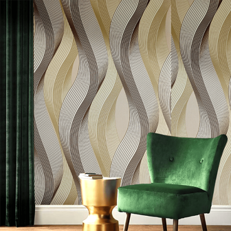 1 卷波浪条纹壁纸，金色/黑色乙烯基自粘式可移除壁纸，防水，持久，乙烯基薄膜，适用于房间、墙壁、厨房、家庭、卧室、客厅、抽屉衬里的装饰，1000 * 45 厘米/393.7 * 17.71 英寸