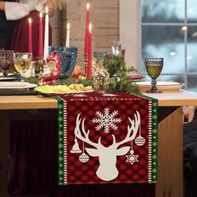 Mantel navideño, decoración estacional de invierno con renos y copos de nieve para la mesa de la cocina o comedor en el hogar y fiestas - Multicolor - Ver 24