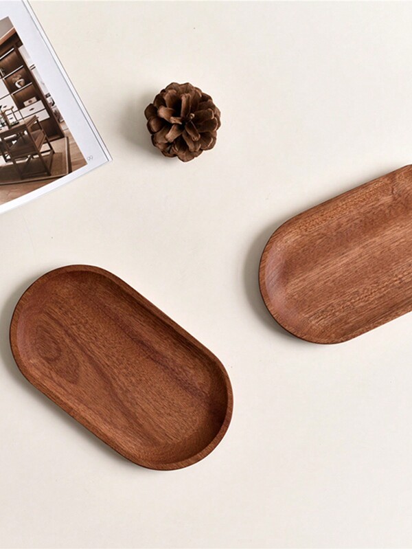 1pc Wood Oval Jewelry Tray, Ring Earring Necklace Holder, Jewelry Storage Tray, Jewelry Storage And Organization For Dresser, Vanity, Desktop, Valentine's Day Gift Supplies, Aesthetic Room Decor