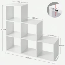 VASAGLE Treppenregal, Bücherregal, Stufenregal, Standregal, mit 6 Würfeln, Leiterregal, als Raumteiler, Würfelregal, freistehend, für Büro, Wohnzimmer, Schlafzimmer, weiß