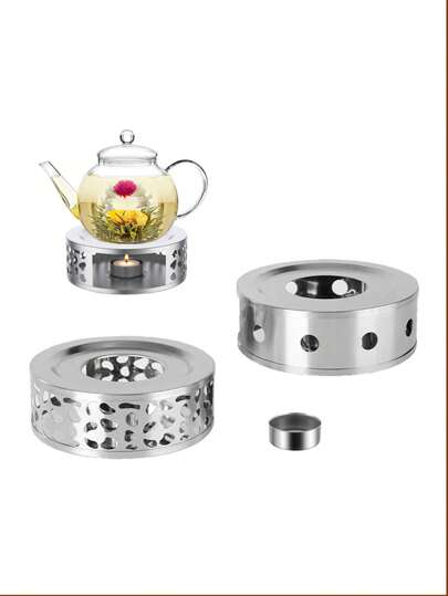 1pc Stainless Steel Candle Warmer Hollow Base, Glass Tea Pot Warmer For Heating Tea Pot Back To School