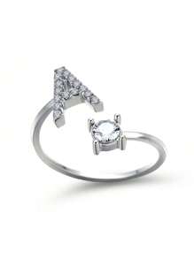 1 Stück modischer einstellbarer Ring mit 26 englischen Buchstaben Design aus kubischem Zirkonia, kreatives Geschenk für Frauen, Paar-Alltagsringe