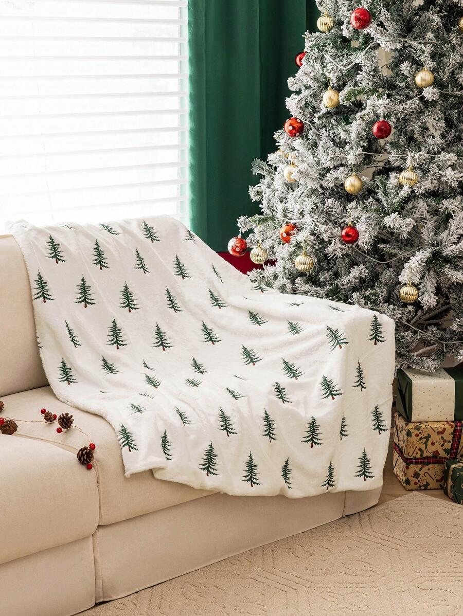 1 件圣诞节刺绣柔软舒适短毛绒毯，适用于办公室、客厅、卧室和圣诞装饰，适用于秋冬季沙发套