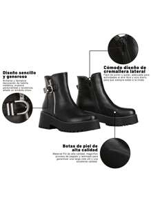 Weide Botines Negros para Mujer -Botas de Mujer Negras de Dedo Redondo con Tacón Alto Grueso - Elegantes Botas Chelsea con Hebilla Metálica y Forro de Esponja para Ocio y Actividades al Aire Libre