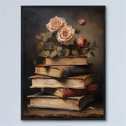 Vibrant Dark Academia Canvas Art Print - Exquisite Floral & Book-Inspired Gothic Wall Decor With Unframed Modern Poster Design For Living Room, Bedroom, Office, And More - Perfect For Book Lovers And Art Enthusiasts,Wall Art Gifts Birthday Graduation