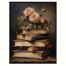 Vibrant Dark Academia Style Canvas Art - Exquisite Floral And Book Themed Gothic Wall Decor Painting, Frameless Modern Poster Design, Suitable For Living Room, Bedroom, Office And More - Perfect For Book Lovers And Art Enthusiasts, Also An Ideal Wall Art Gift For Birthdays, Graduations And Other Occasions. - Multicolor - View 5