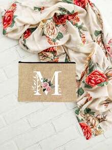 字母 A-Z 花卉印花化妆包，女孩礼物，可爱复古简约时尚字母图案印花包收纳包，小物品收纳化妆品袋，收纳袋，化妆品收纳袋，洗漱包，手拿包，轻便可折叠收纳袋，简易购物袋，教师礼物手拿包，护士、医生、教师收纳包，适合个人旅行化妆品收纳化妆包化妆品收纳盒化妆品收纳盒化妆包化妆包 - 卡其色 - 查看 7