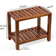 21-calowa ławka prysznicowa z drewna tekowego z półką, w pełni zmontowana ławka prysznicowa z drewna tekowego, ławka prysznicowa dla osób starszych, do użytku wewnątrz i na zewnątrz, wystrój łazienki, organizer łazienkowy, wystrój jesienny, akcesoria łazienkowe, meble
