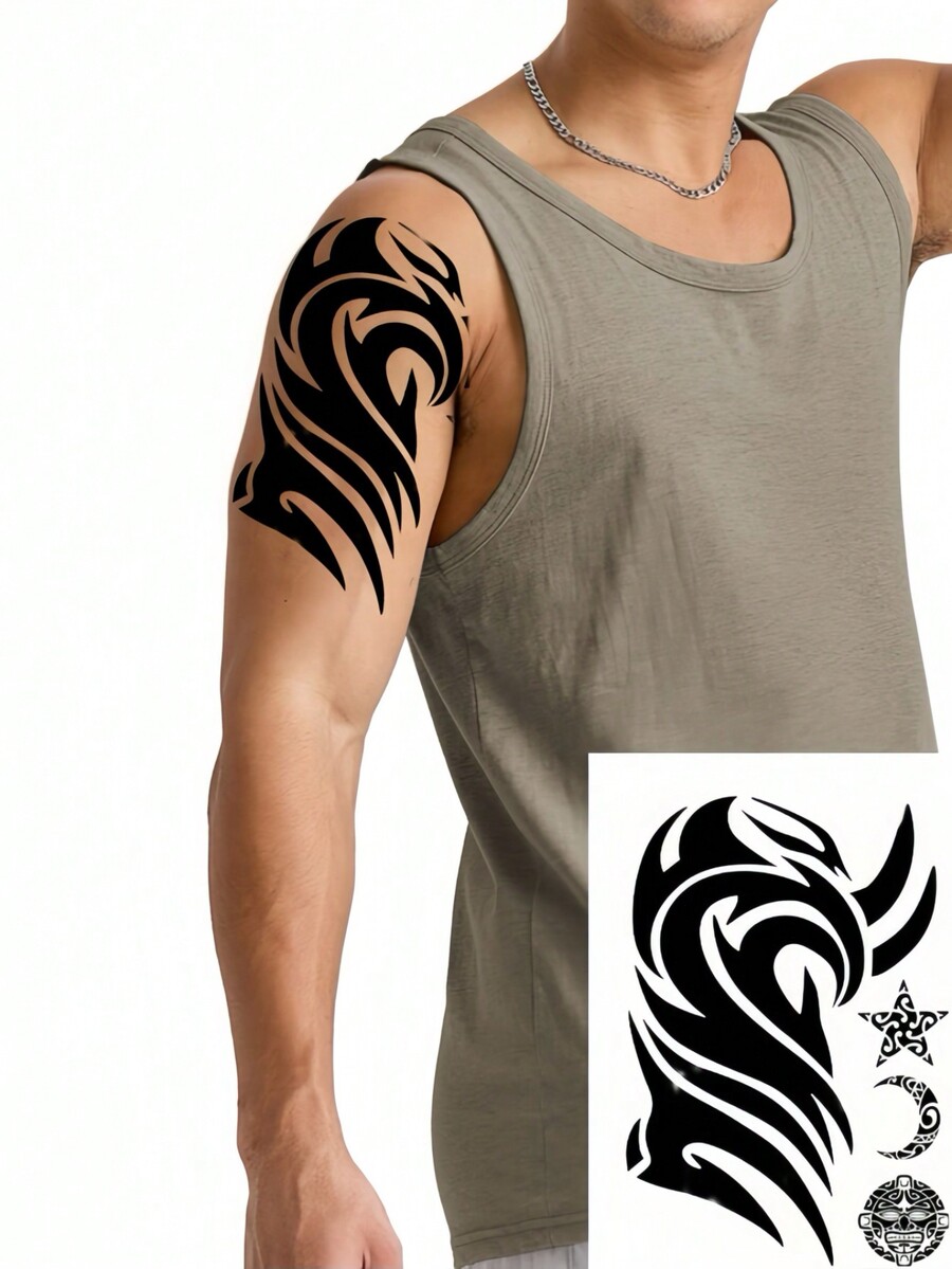 6 Large Sheets Maori Temporary Tattoos For Adults Men Arm Shoulder Semi