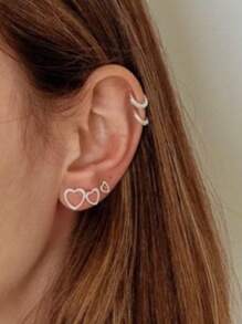 Three Hollow Hearts Earring In Genuine 925 Silver - 銀色 - 查看 3