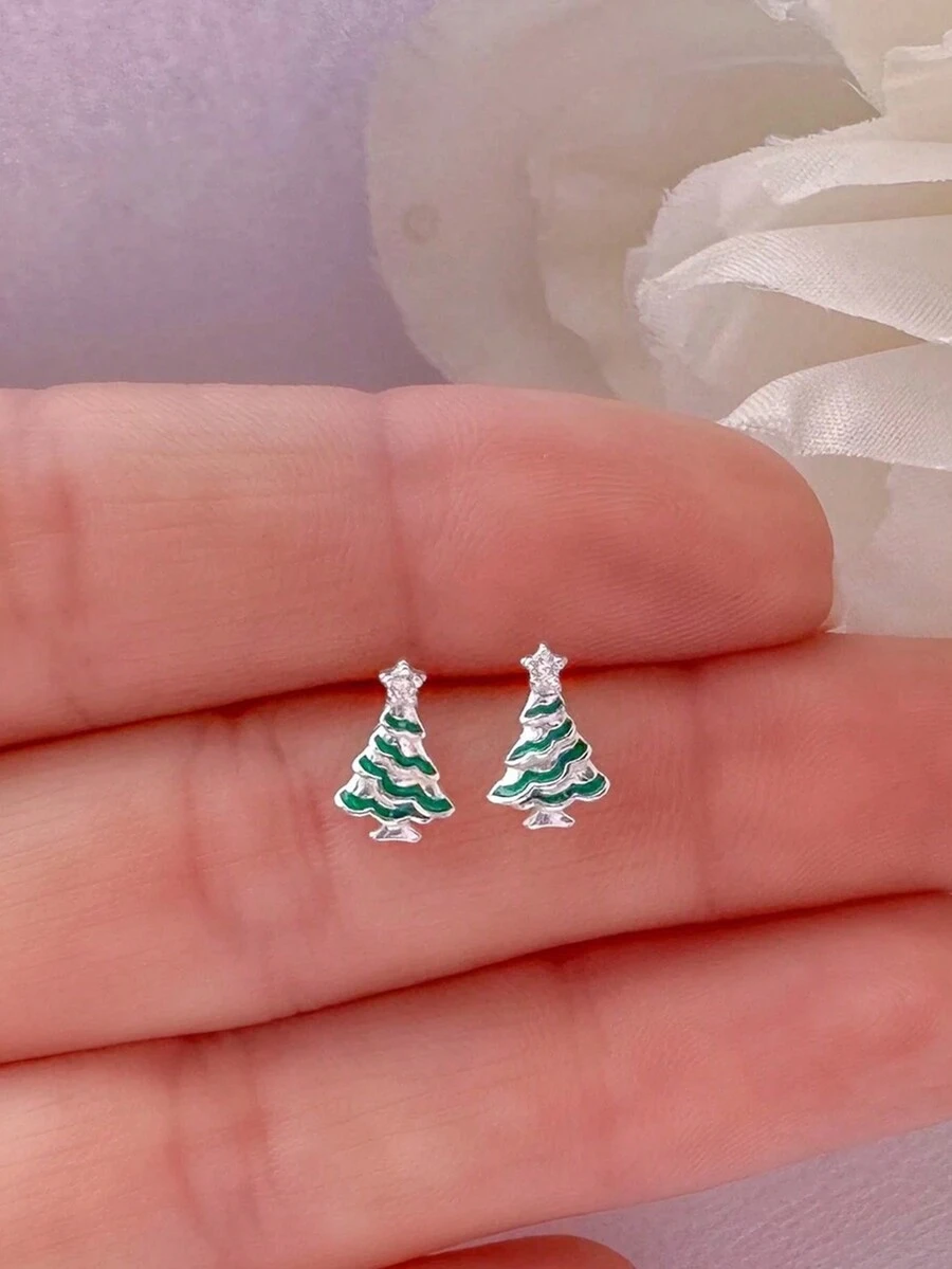 1 对时尚方晶锆石耳钉女士圣诞礼物派对珠宝 - 1# - 查看 1