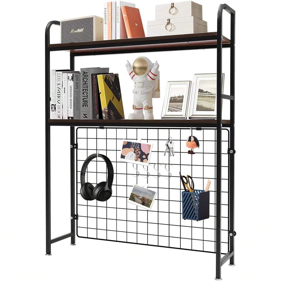 Desktop Bookcase Bookshelf Desk Hutch, 2Tier Multipurpose Countertop