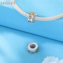 MISEFF 1 件 S925 纯银珠子太阳月亮星星锆石橡胶塞隔离珠适用于手链 DIY 精美珠宝制作礼物送给女士
