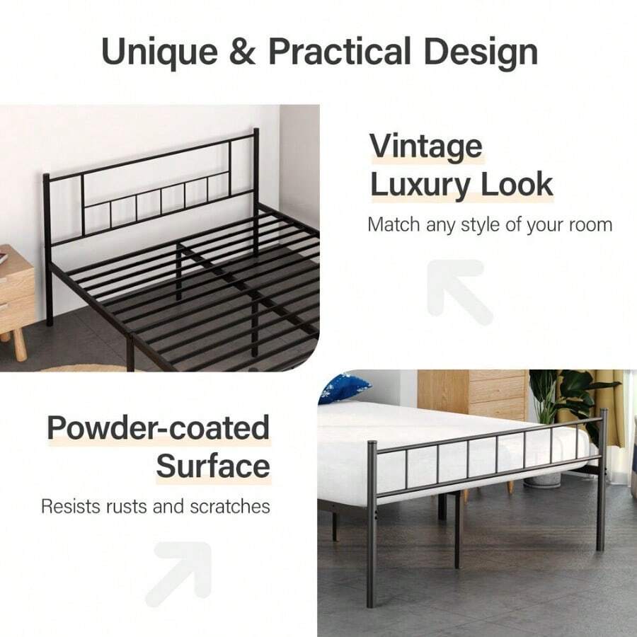 Metal Platform Bed Frame Mattress Foundation HeavyDuty Steel Slat