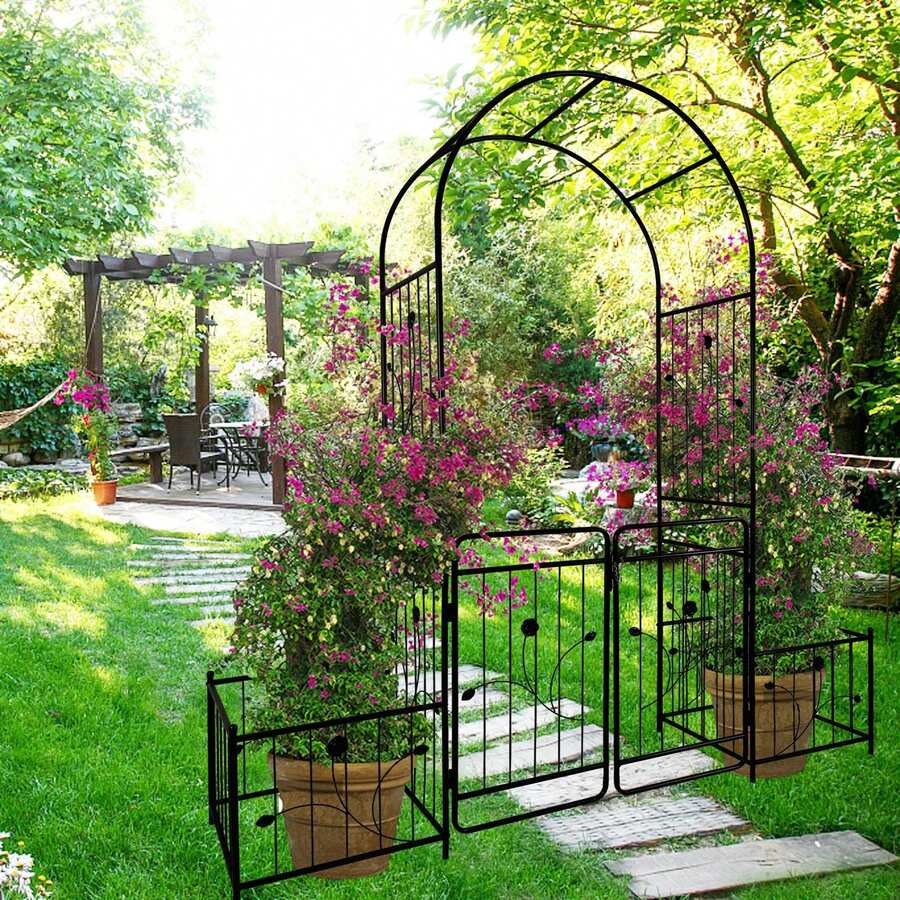 Garden Arch For Climbing Plants And Flowers, Featuring A Gate For Easy