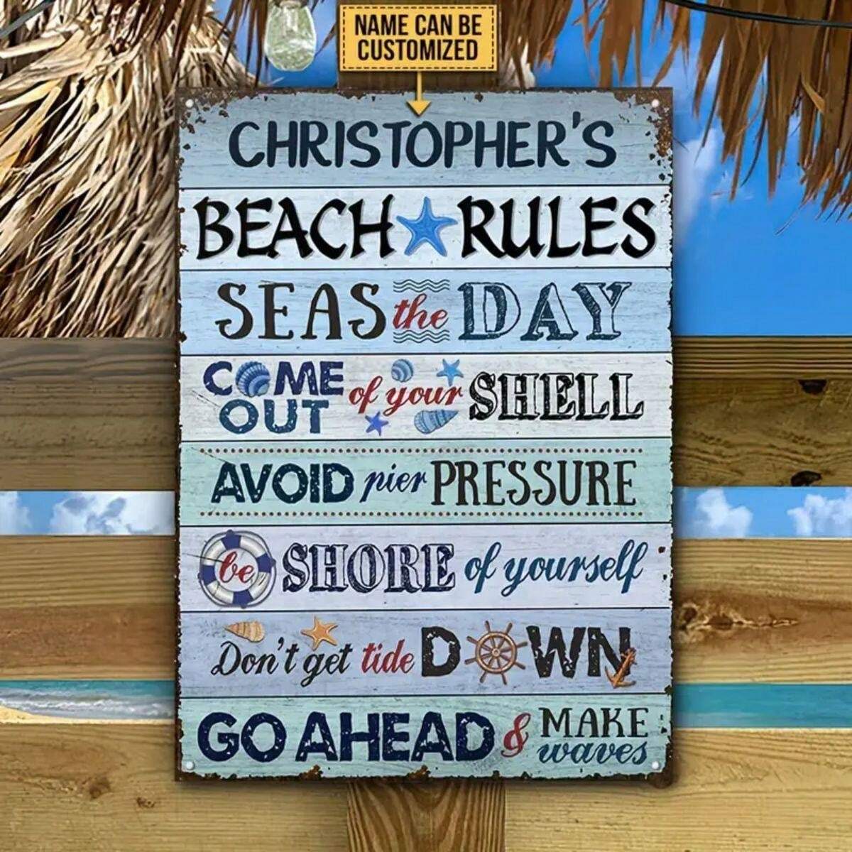 1pc Customizable Christopher's Personalized Beach Rules Metal Yard Sign