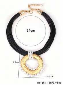 1 conjunto Colar Luxuoso e Fashionista com Pingente Emplumado em Tom Dourado Fosco Envolvido em Pérolas, Adequado para Festas Noturnas Femininas e Uso Diário