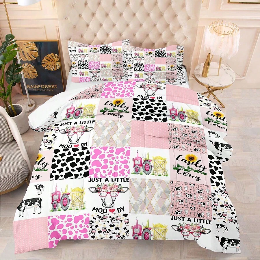Dinosaur Bedding Set Pink Dinosaur Comforter,Full Bedding Set For Girls,Cute Dinosaur Comforter Cartoon With 1 Comforter 2 Pillowcases - 黑色 - 查看 1