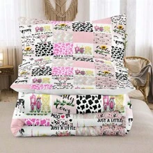 Dinosaur Bedding Set Pink Dinosaur Comforter,Full Bedding Set For Girls,Cute Dinosaur Comforter Cartoon With 1 Comforter 2 Pillowcases - 黑色 - 查看 5