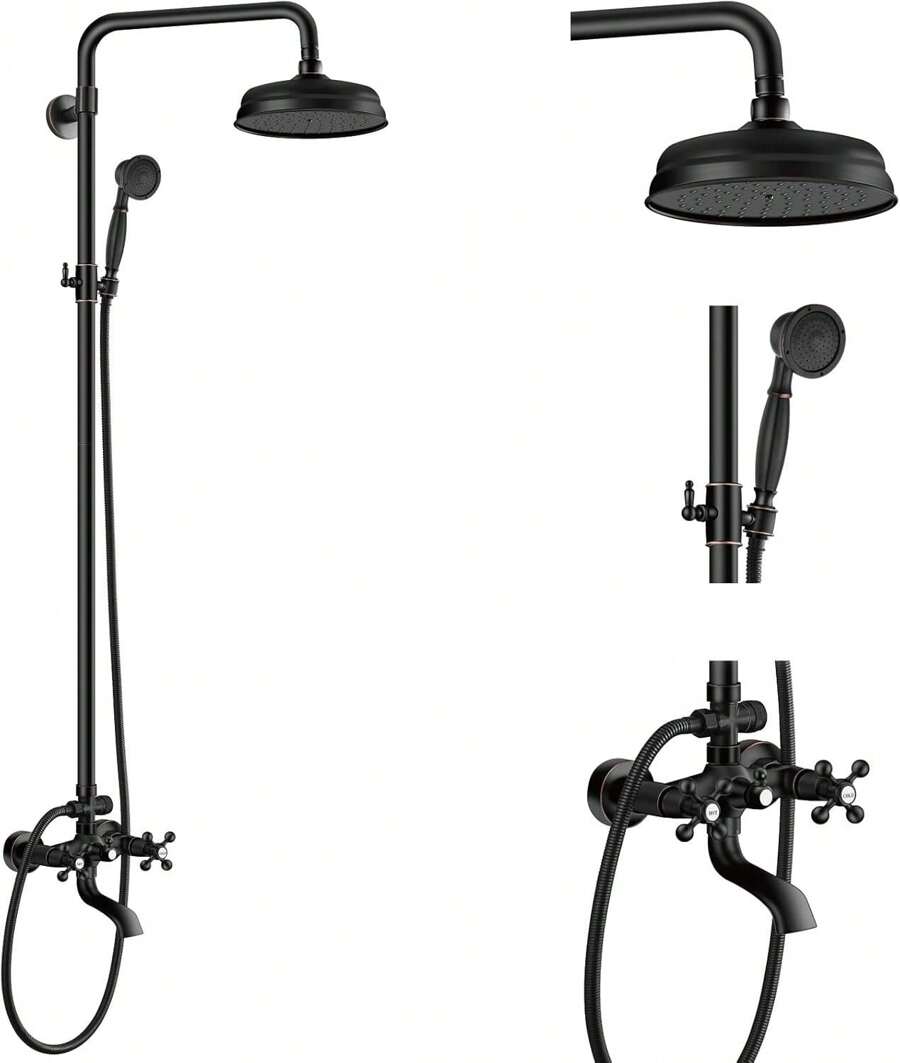 Shower Faucet Set Bathroom 8 Inch Matte Black Rainfall Head Handheld