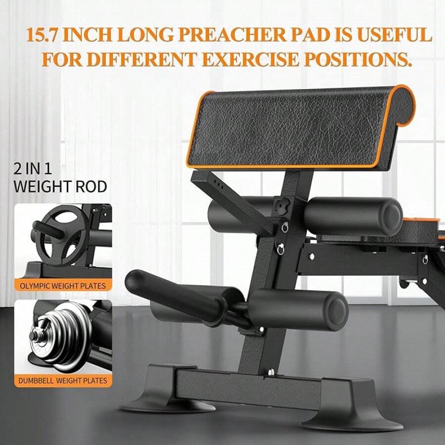 Adjustable Weight Bench, MultiFunction Preacher Curl Bench For Home