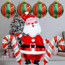 7 件/套圣诞老人和拐杖糖铝箔气球，4 件节日装饰 - 充气圣诞派对装饰品，适合室内和室外，适合 14 岁以上 - 彩色 - 查看 6
