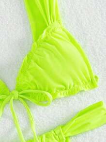 New Fashion Sexy Solid Color Bikini Swimwear - Women's Two-Piece Strap Tie Swimwear With Ruffle Trim, For Summer Beach Vacation