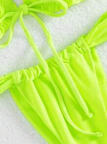 New Fashion Sexy Solid Color Bikini Swimwear - Women's Two-Piece Strap Tie Swimwear With Ruffle Trim, For Summer Beach Vacation