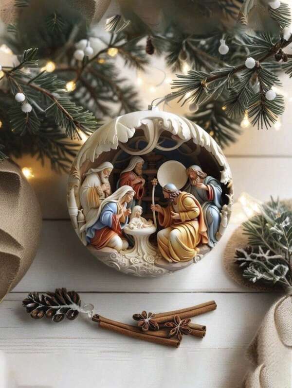 Christmas Nativity Scene Ornaments,The Birth Of Jesus Hanging Decoration,Xmas Nativity Day Of Jesus Ornament,Xmas Tree Christian Decor Religious Gift [The Rope Style Is Random]