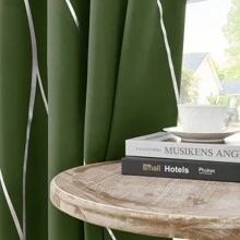 4 PCS Blackout Curtains With Perforated Top Window Treatment, Perfect For Ultra Wide Windows, Triple Weave Design, With Wave Print, Used For Bedrooms - Màu xanh Ô liu - Xem 5