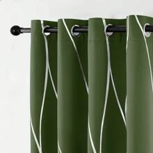 4 PCS Blackout Curtains With Perforated Top Window Treatment, Perfect For Ultra Wide Windows, Triple Weave Design, With Wave Print, Used For Bedrooms - Màu xanh Ô liu - Xem 9