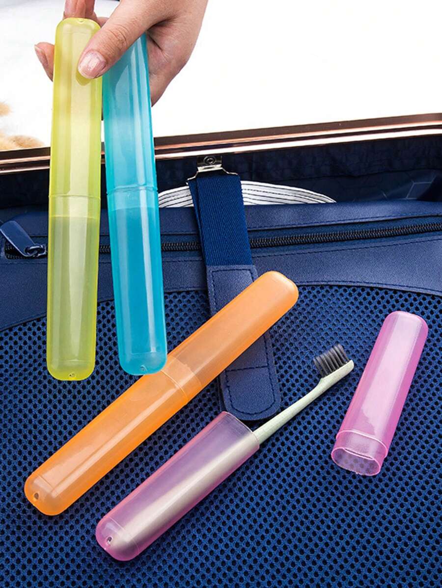 1 件颜色随机旅行便携式牙刷盒便携式塑料牙刷盒牙刷旅行支架盒收纳盒 - 彩色 - 查看 1