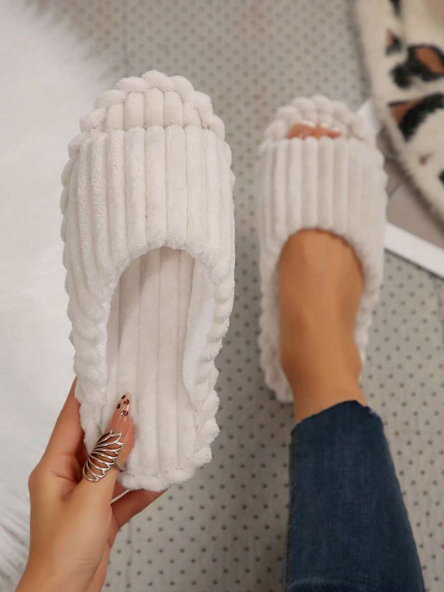 Dép đi trong nhà mới cho nữ mùa thu/đông, thiết kế một ngón chân, họa tiết sọc màu be, đế mềm chống trượt, giày đế bằng thoải mái - Màu be - Xem 1