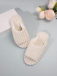 Dép đi trong nhà mới cho nữ mùa thu/đông, thiết kế một ngón chân, họa tiết sọc màu be, đế mềm chống trượt, giày đế bằng thoải mái - Màu be - Xem 2