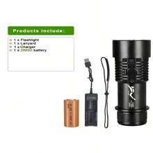 专业大深度潜水手电筒防水等级IPX8强光3色水下工作夜潜手电筒大功率磁控开关操作方便耐腐蚀铝合金手电筒适用于水下洞穴探险、船舶工业、水产养殖搜索手电筒 - 黑色 - 查看 14